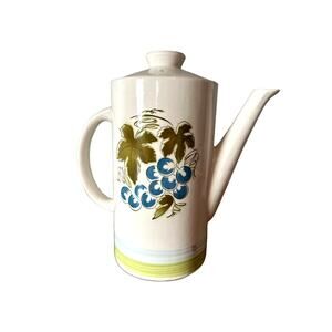 Vintage 1968 Blue Grapes Tea Coffee Pot by Harmony House made in Japan Ironstone